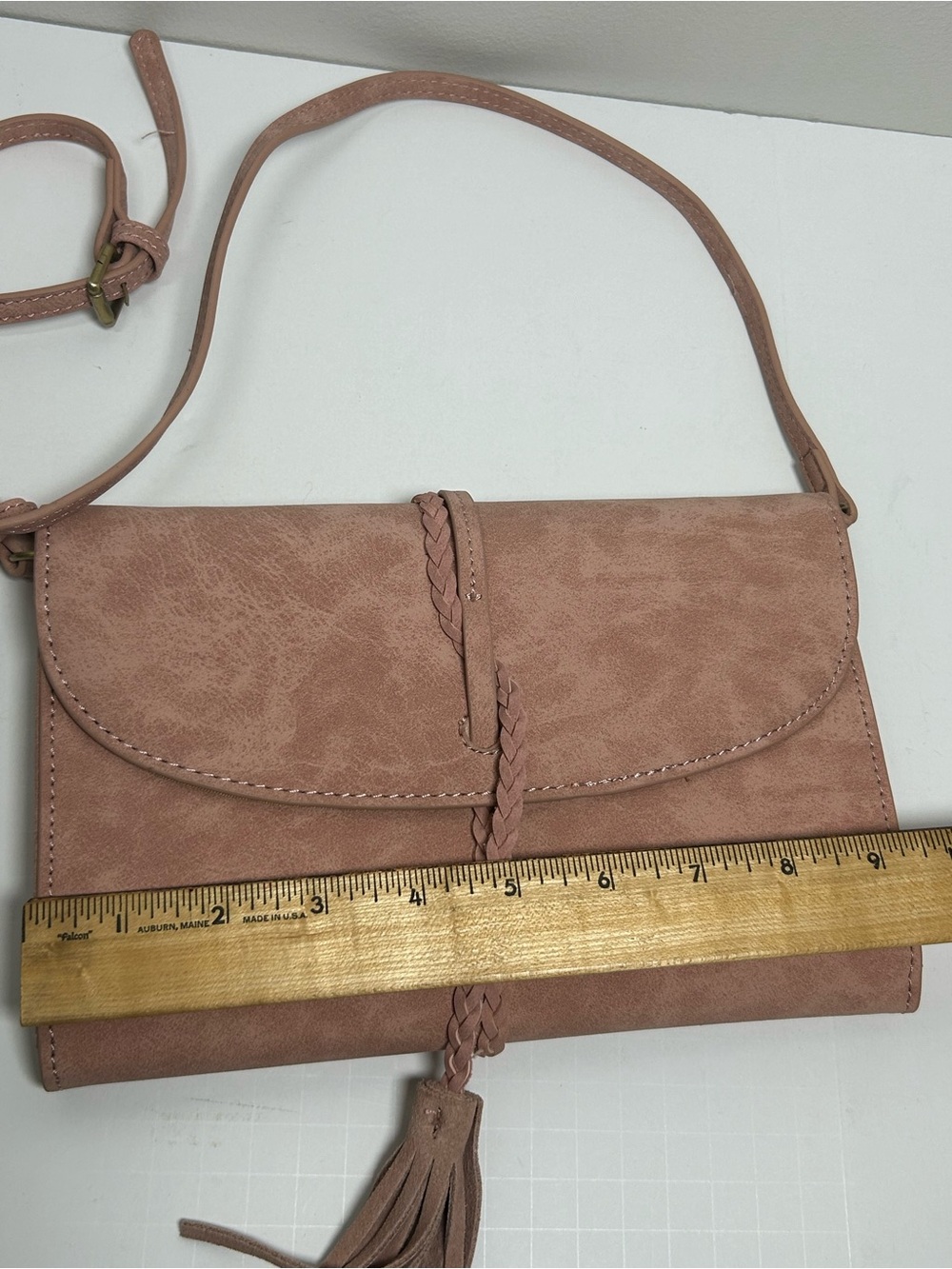 Anthropologie  Envelope Suede Crossbody Boho Tassel Bag Pink - Picture 8 of 9